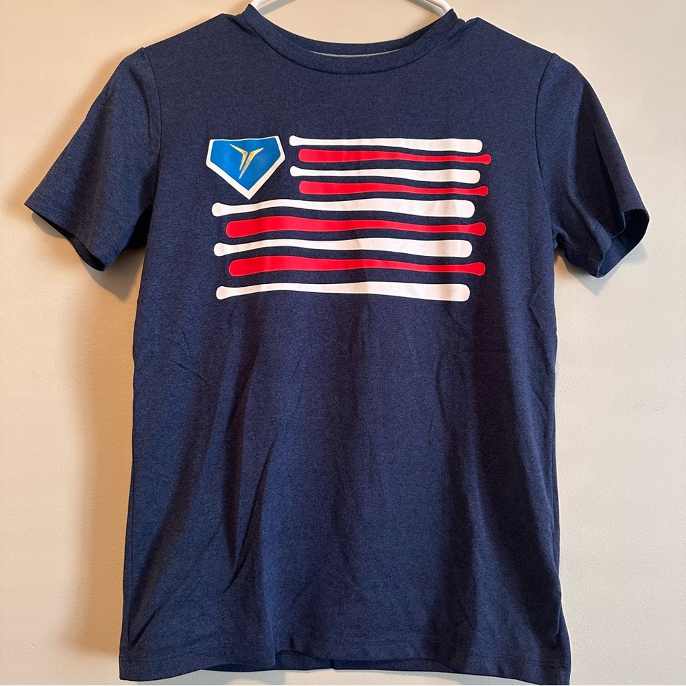 Old Navy Active Boys Youth Kids T-Shirt Large Baseball Flag Red White Blue